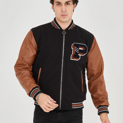 İçten Elyaf ve Astarlı Kolları Suni Deri Ceket - Kahverengi -