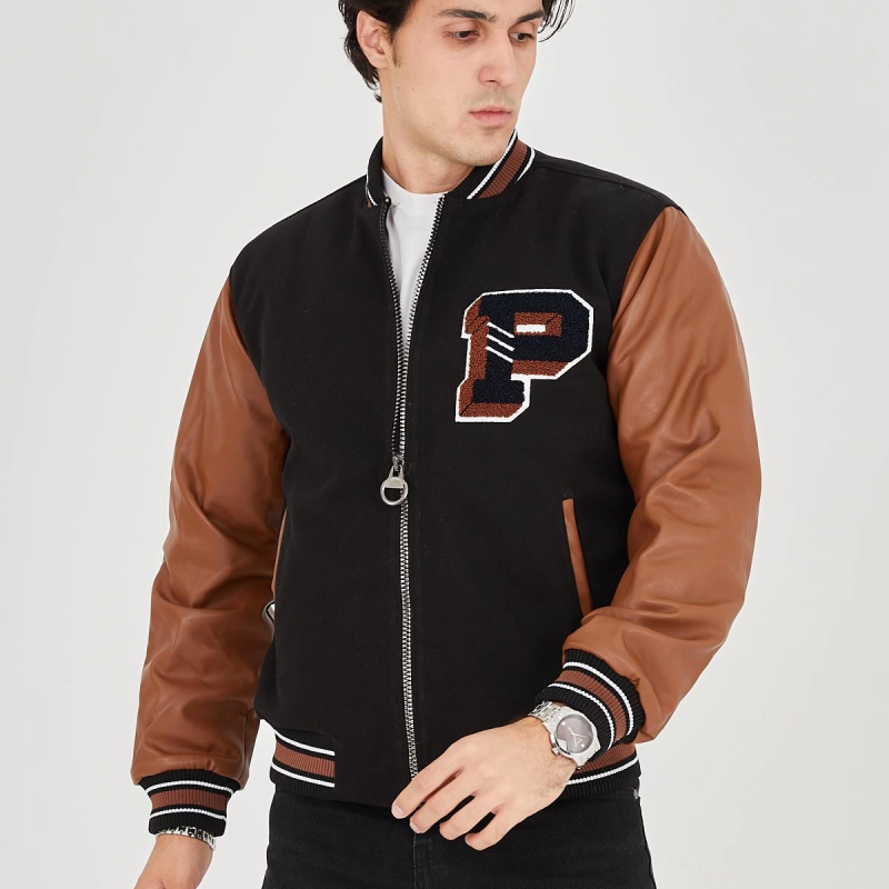 İçten Elyaf ve Astarlı Kolları Suni Deri Ceket - Kahverengi -