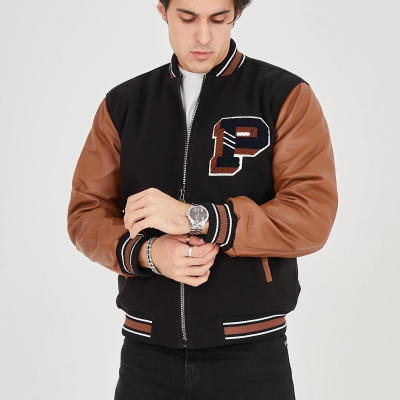 İçten Elyaf ve Astarlı Kolları Suni Deri Ceket - Kahverengi -