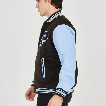 İçten Elyaf ve Astarlı Kolları Suni Deri Ceket - Mavi -