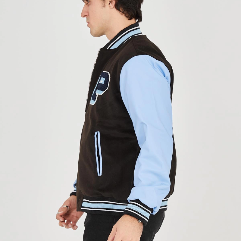 İçten Elyaf ve Astarlı Kolları Suni Deri Ceket - Mavi -