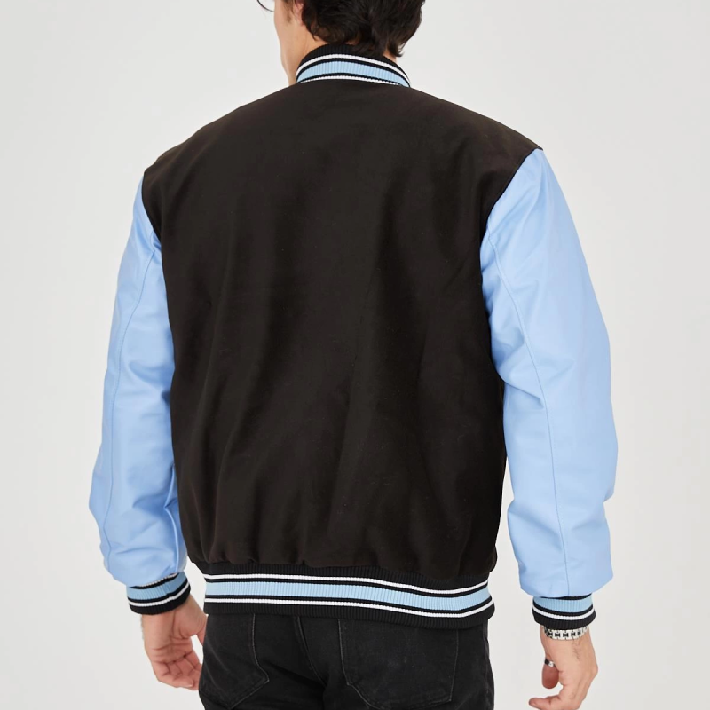 İçten Elyaf ve Astarlı Kolları Suni Deri Ceket - Mavi -