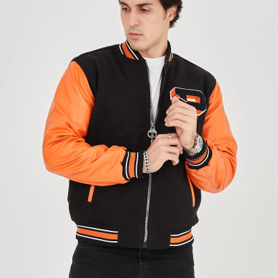 İçten Elyaf ve Astarlı Kolları Suni Deri Ceket - Turuncu -