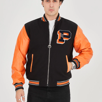 İçten Elyaf ve Astarlı Kolları Suni Deri Ceket - Turuncu -