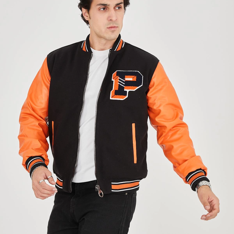 İçten Elyaf ve Astarlı Kolları Suni Deri Ceket - Turuncu -