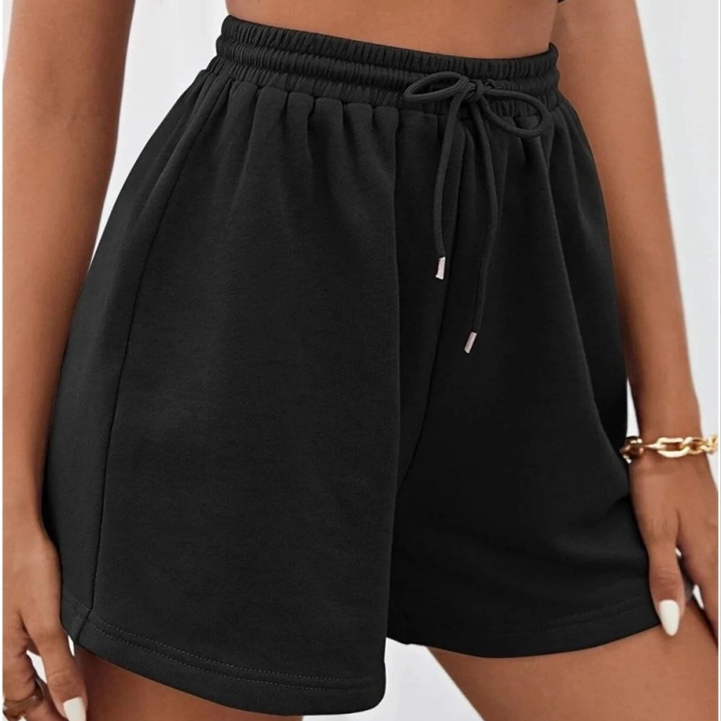 İki İplik Düz Oversize Şort - Siyah