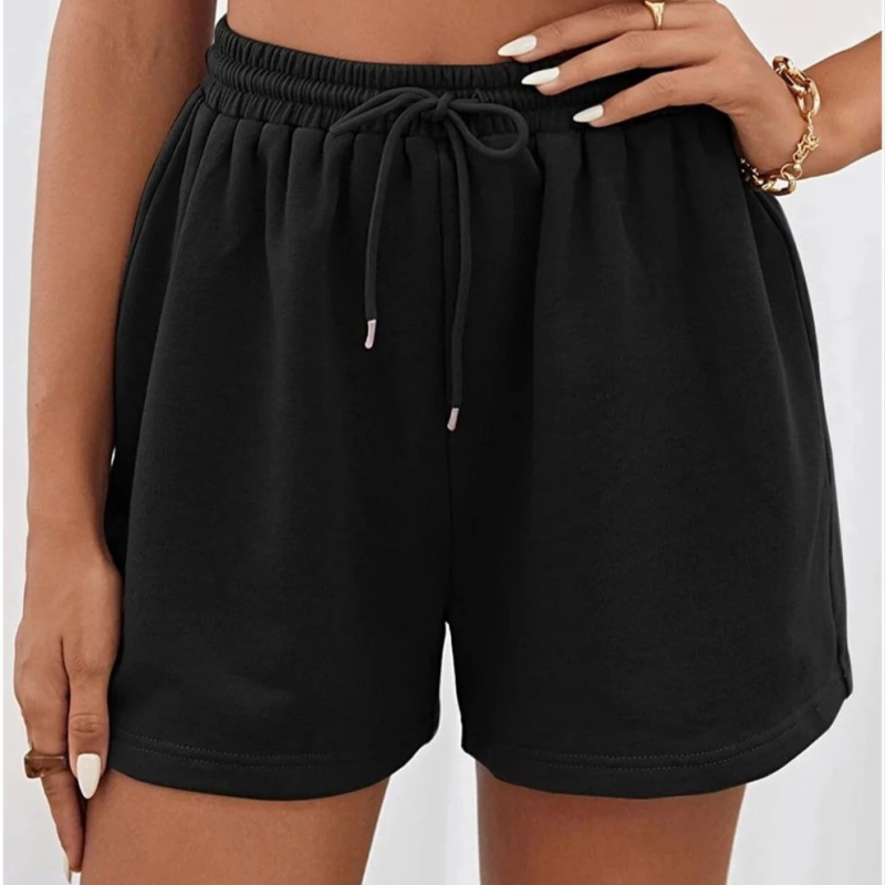 İki İplik Düz Oversize Şort - Siyah