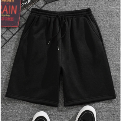 İki İplik Düz Oversize Şort - Siyah