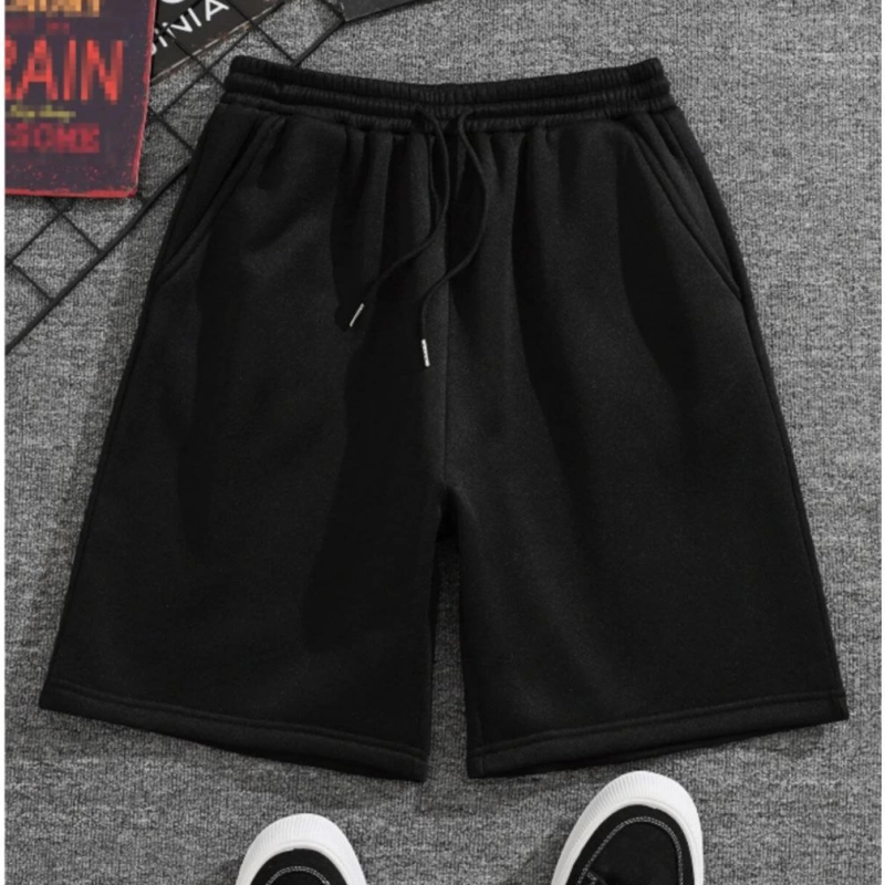 İki İplik Düz Oversize Şort - Siyah