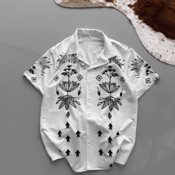 İki İplik Kumaş Baskılı Gömlek - Beyaz -