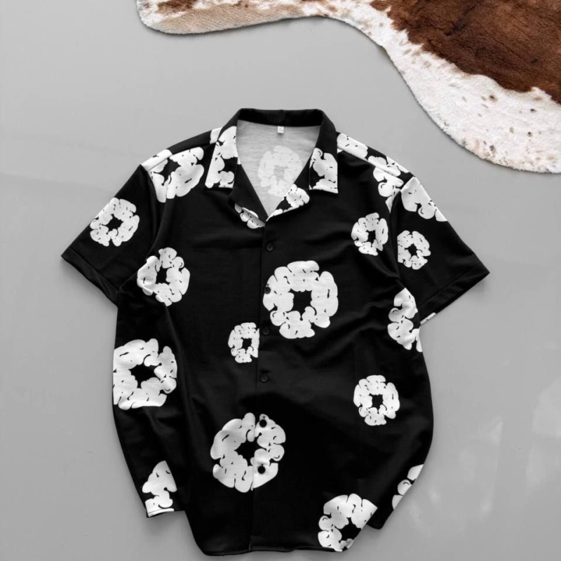 İki İplik Kumaş Baskılı Gömlek - Siyah -