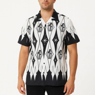 İki İplik Kumaş Dijital Baskılı Gömlek - Siyah -