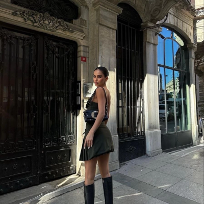 İki Parçalı Pileli Askılı   Mini Elbise - Haki -