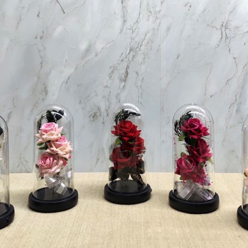 Işıklı Müzikli Cam Fanus İçinde Romantik Gül  