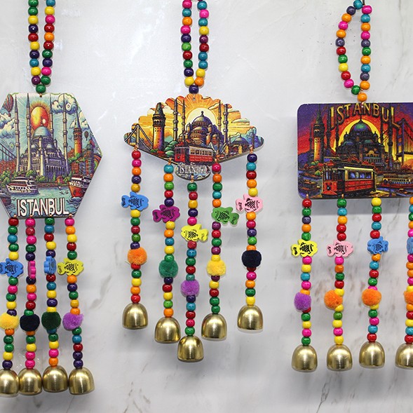 İstanbul Temalı Renkli Boncuklu Asmalı Rüzgar Çanı