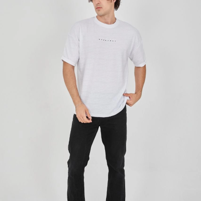 Jakar Kumaş Rahat Kol T-Shirt - Beyaz -