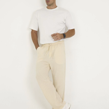 Jakar Kutu Desenli Baggy Eşofman Pantolon - Bej