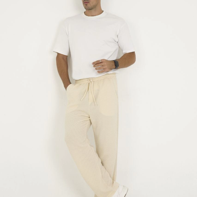 Jakar Kutu Desenli Baggy Eşofman Pantolon - Bej