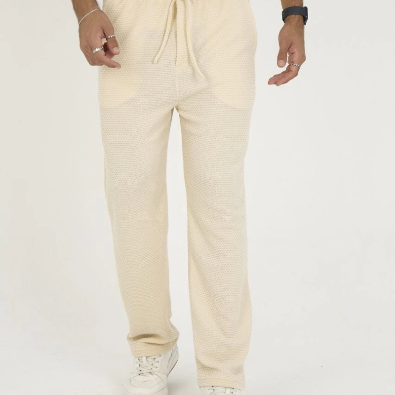 Jakar Kutu Desenli Baggy Eşofman Pantolon - Bej