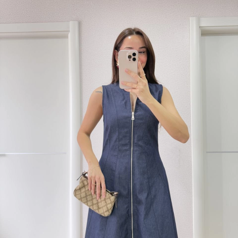 Jeans Kot Önü Tam Fermuarlı   Uzun Elbise - Mavi