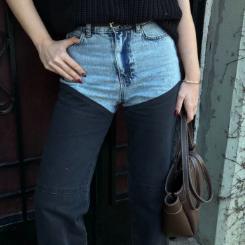 Jeans Kot Parçalı Palazzo Pantolon - Siyah -