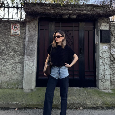 Jeans Kot Parçalı Palazzo Pantolon - Siyah -