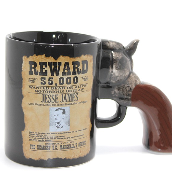 Jesse James Wanted İlanlı Tabanca Porselen Kupa Bardak