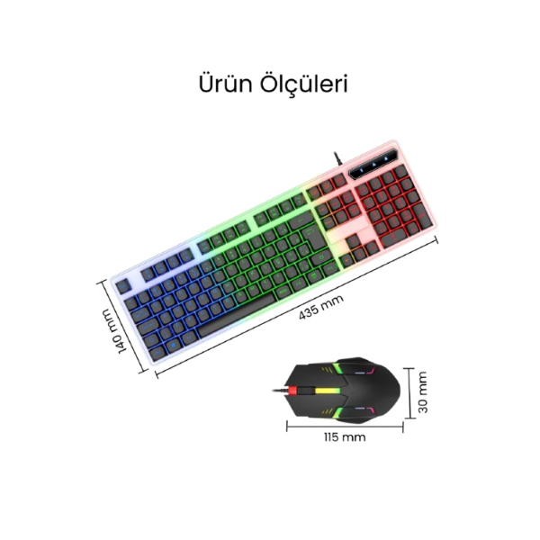 Kablolu Işıklı Gaming Standart Türkçe Q Klavye Ve Mouse Seti Kablolu Işıklı Gaming Standart Türkçe Q Klavye Ve Mouse Seti