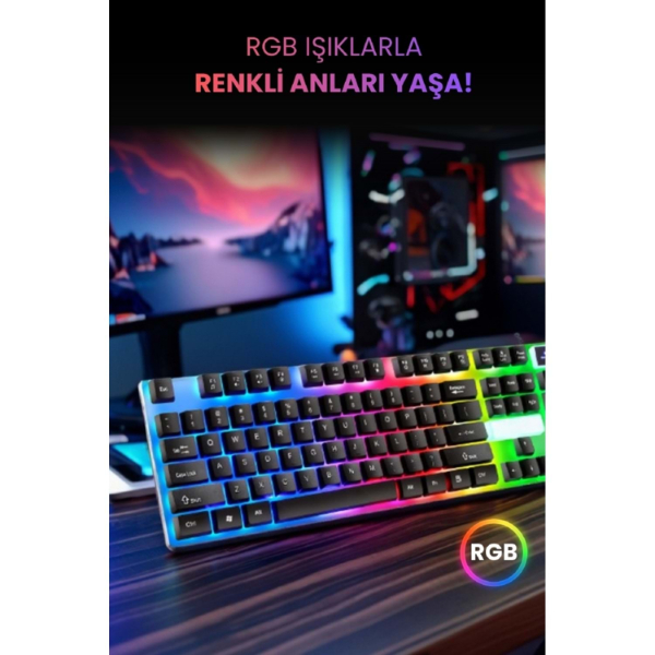 Kablolu Işıklı Gaming Standart Türkçe Q Klavye Ve Mouse Seti Kablolu Işıklı Gaming Standart Türkçe Q Klavye Ve Mouse Seti