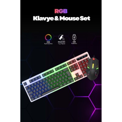Kablolu Işıklı Gaming Standart Türkçe Q Klavye Ve Mouse Seti Kablolu Işıklı Gaming Standart Türkçe Q Klavye Ve Mouse Seti
