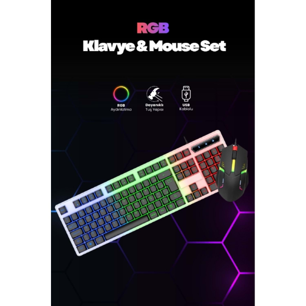 Kablolu Işıklı Gaming Standart Türkçe Q Klavye Ve Mouse Seti Kablolu Işıklı Gaming Standart Türkçe Q Klavye Ve Mouse Seti