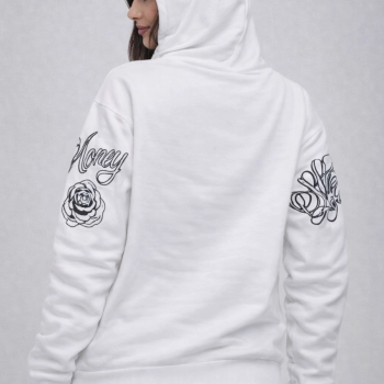 Kadın 3 İplik Pamuklu Kapüşonlu Baskılı SweatShirt hoodie - Beyaz