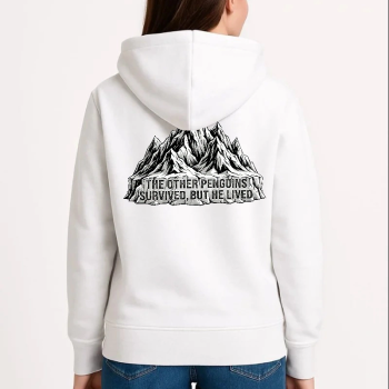 Kadın 3 İplik Pamuklu Kapüşonlu Hoodie Sweatshirt Nihilist Penguen Baskılı - Beyaz