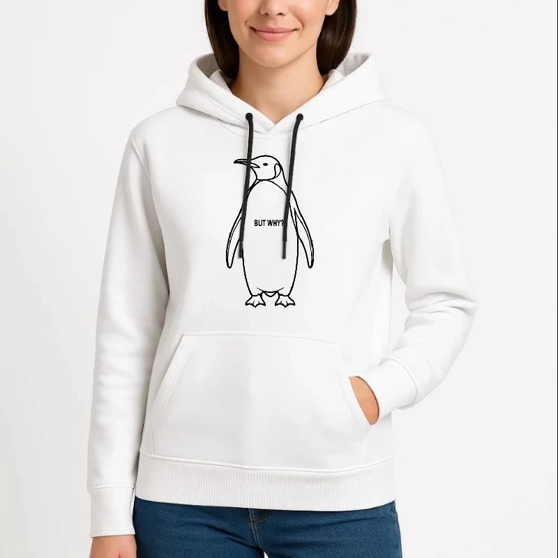 Kadın 3 İplik Pamuklu Kapüşonlu Hoodie Sweatshirt Nihilist Penguen Baskılı - Beyaz