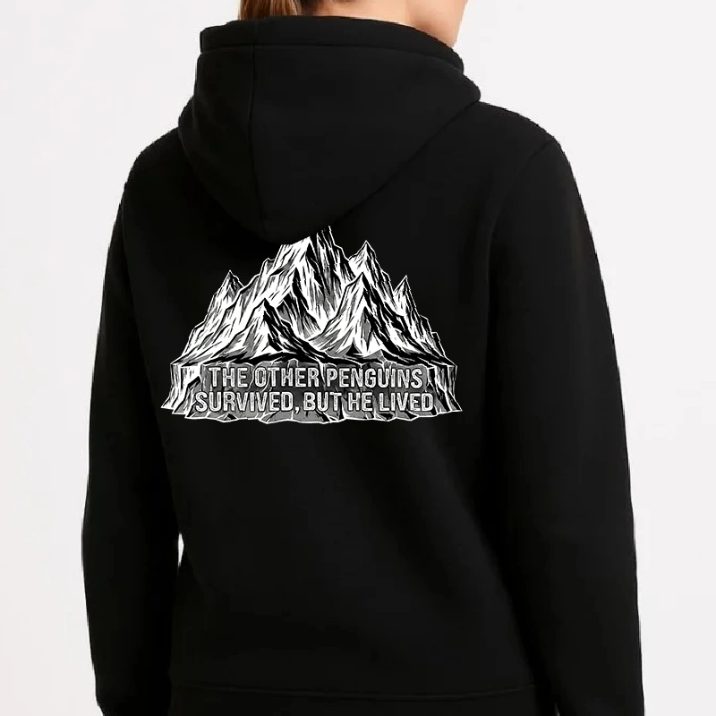 Kadın 3 İplik Pamuklu Kapüşonlu Hoodie Sweatshirt Nihilist Penguen Baskılı - Siyah