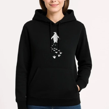 Kadın 3 İplik Pamuklu Kapüşonlu Hoodie Sweatshirt Nihilist Penguen Baskılı - Siyah