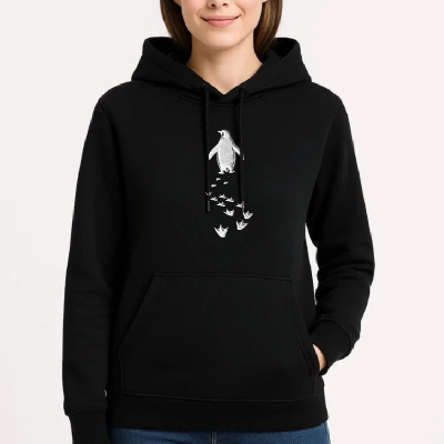 Kadın 3 İplik Pamuklu Kapüşonlu Hoodie Sweatshirt Nihilist Penguen Baskılı - Siyah