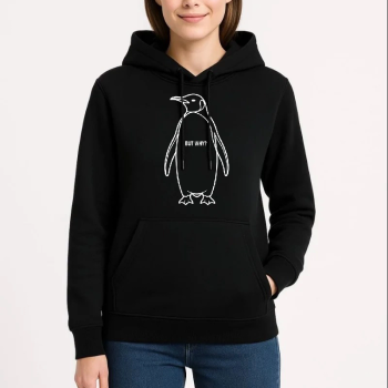 Kadın 3 İplik Pamuklu Kapüşonlu Hoodie Sweatshirt Nihilist Penguen Baskılı - Siyah