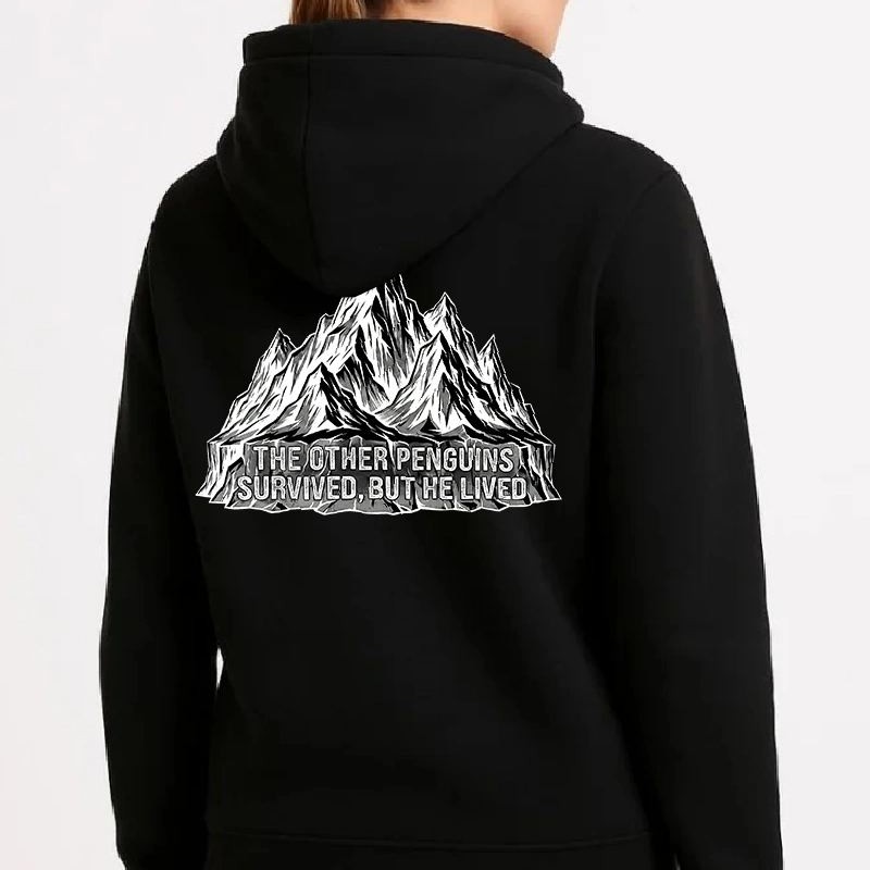 Kadın 3 İplik Pamuklu Kapüşonlu Hoodie Sweatshirt Nihilist Penguen Baskılı - Siyah