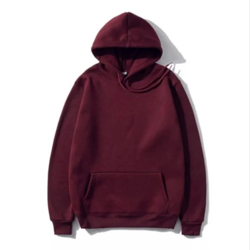 Kadın 3 İplik Pamuklu Kapüşonlu Kanguru Cepli Düz Hoodie Sweatshirt - Bordo