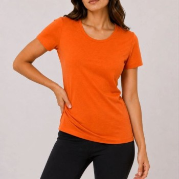 Kadın 3’lü Kısa Kollu Bisiklet Yaka Basic Slim Fit T-Shirt - Turuncu - Bej - Hardal