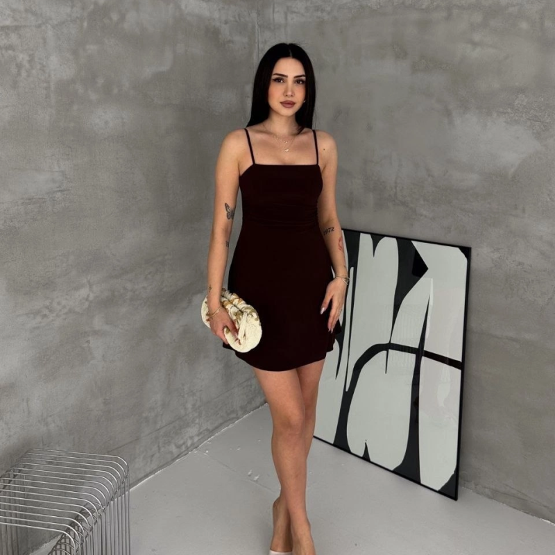 Kadın Askılı Şifon Mini Elbise Drapeli Bel Vücuda Oturan Yazlık Şık - Siyah