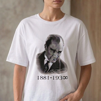 Kadın Atatürk Baskılı Tişört Kısa Kollu Bisiklet Yaka T-Shirt - Beyaz Kadın Atatürk Baskılı Tişört Kısa Kollu Bisiklet Yaka T-Shirt - Beyaz