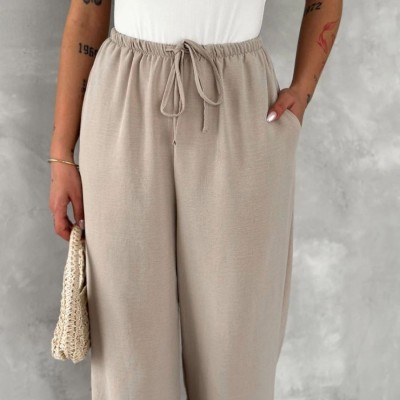 Kadın Ayrobin Oversize Kadın Pantalon - Bej