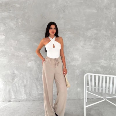 Kadın Ayrobin Oversize Kadın Pantalon - Bej