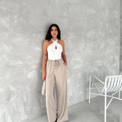 Kadın Ayrobin Oversize Kadın Pantalon - Bej