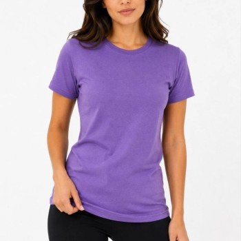 Kadın Basic Bisiklet Yaka Yazlık Slim fit T-Shirt - Mor & Petrol Mavisi