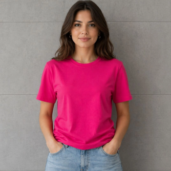 Kadın Basic Pamuklu Tişört Bisiklet Yaka Düz Renk Relaxed Fit T-Shirt - Fuşya Kadın Basic Pamuklu Tişört Bisiklet Yaka Düz Renk Relaxed Fit T-Shirt - Fuşya
