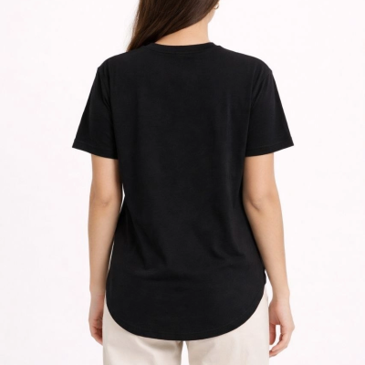 Kadın Basic T-Shirt Kısa Kol Bisiklet Yaka Oval Kesim Tişört - Siyah