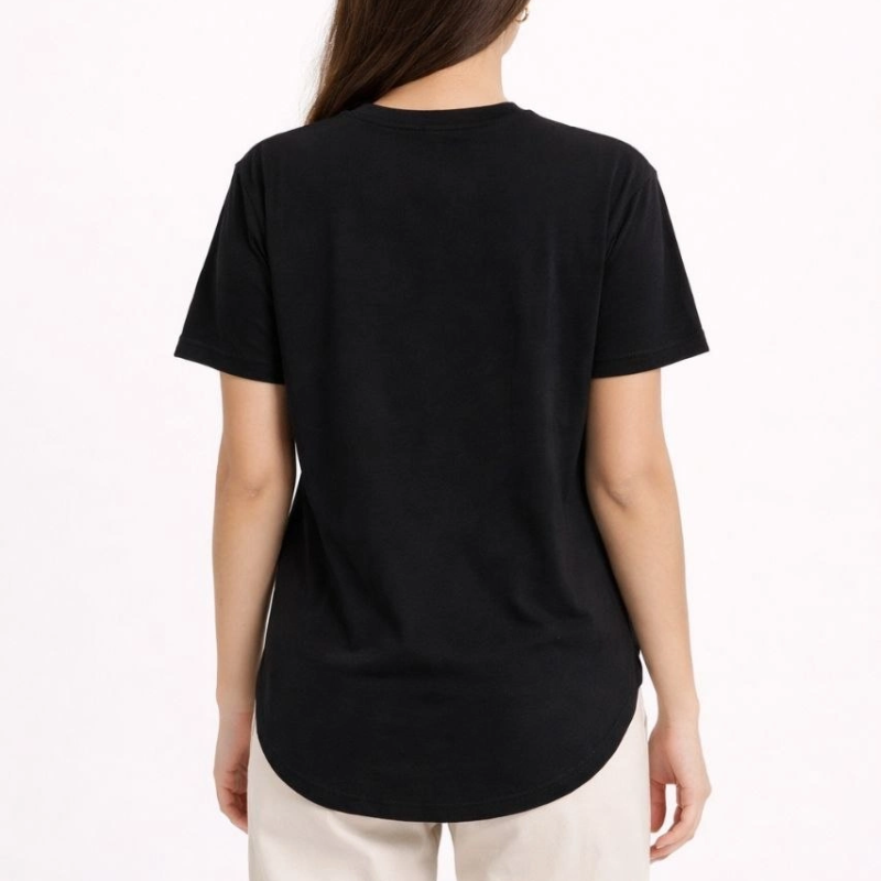 Kadın Basic T-Shirt Kısa Kol Bisiklet Yaka Oval Kesim Tişört - Siyah